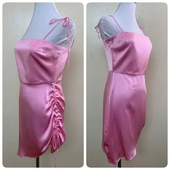 Amanda Uprichard X Revolve Chiara Mini Dress Small in Pink Flamingo Silk Satin